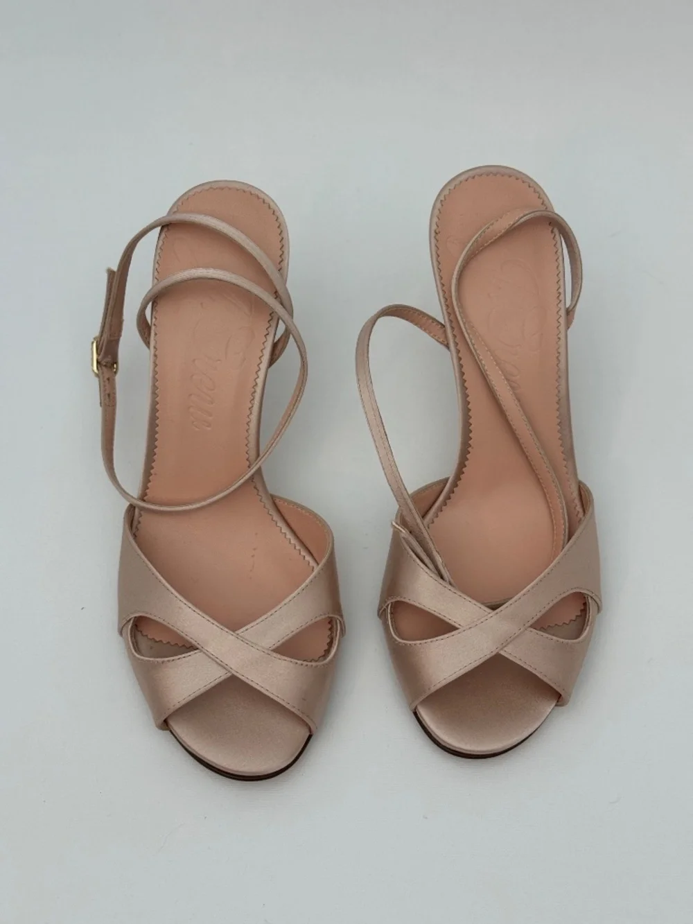 J. Crew Blush Satin Strappy Slingback Heels